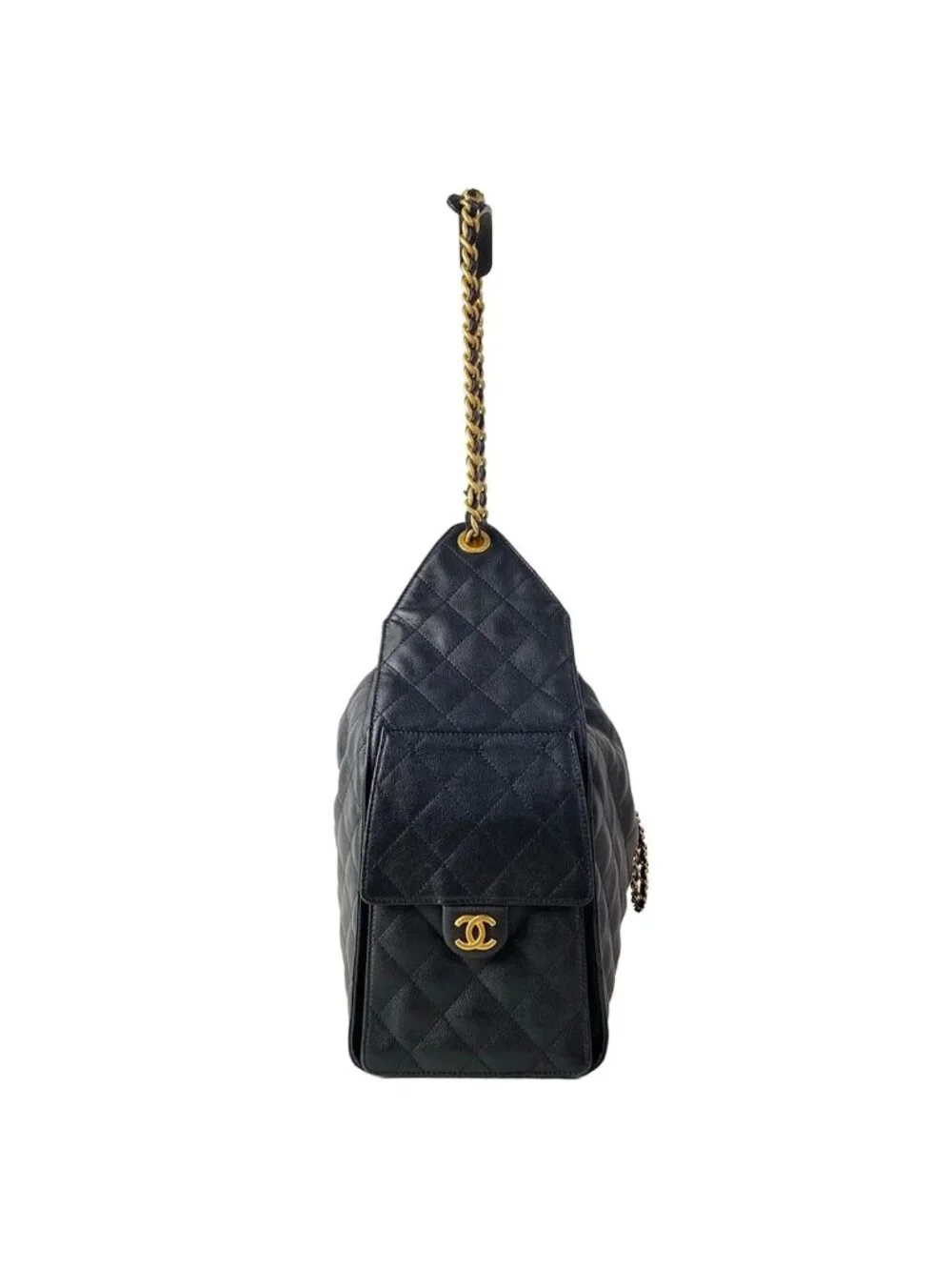 Chanel Shoulder Bag 25 Black Chain Vintage Gold Metal